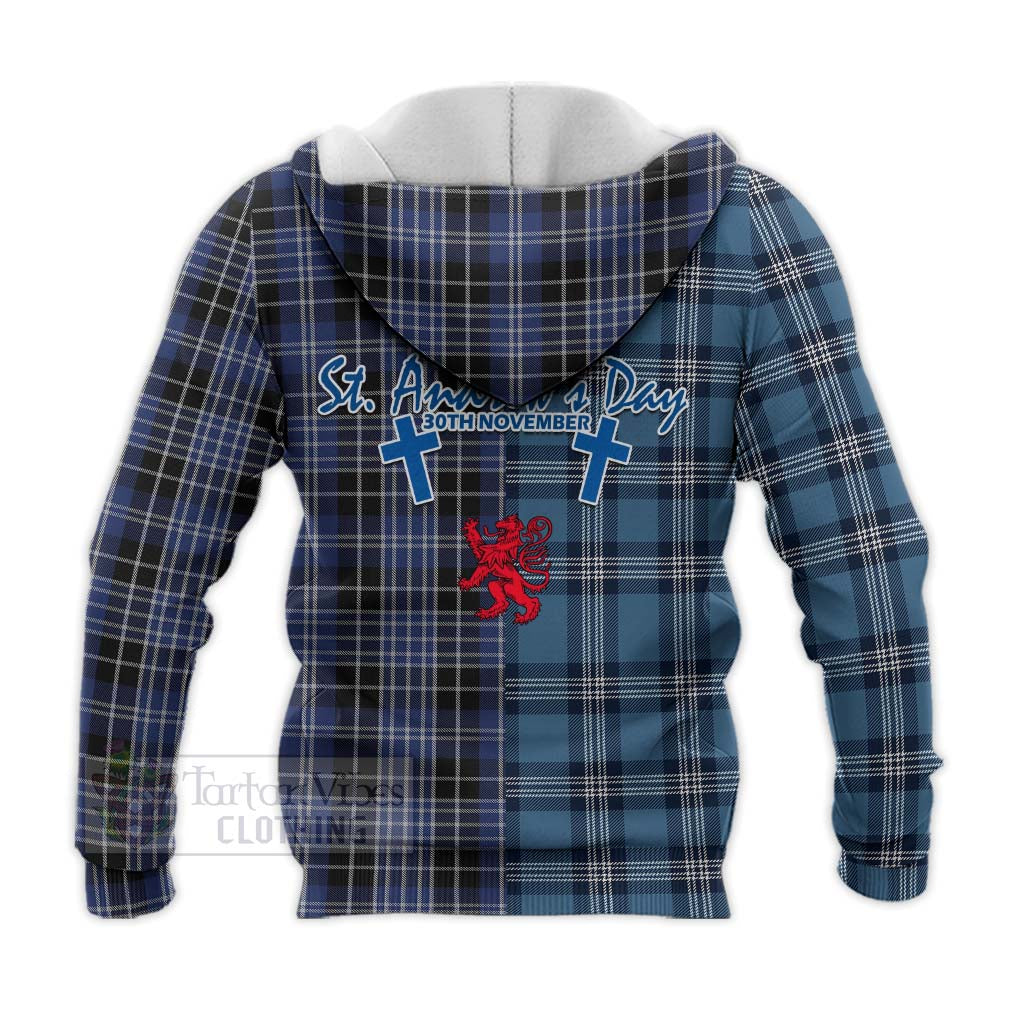 Tartan Vibes Clothing Clark (Clarke) Tartan Knitted Hoodie Happy St. Andrew's Day Half Tartan Style