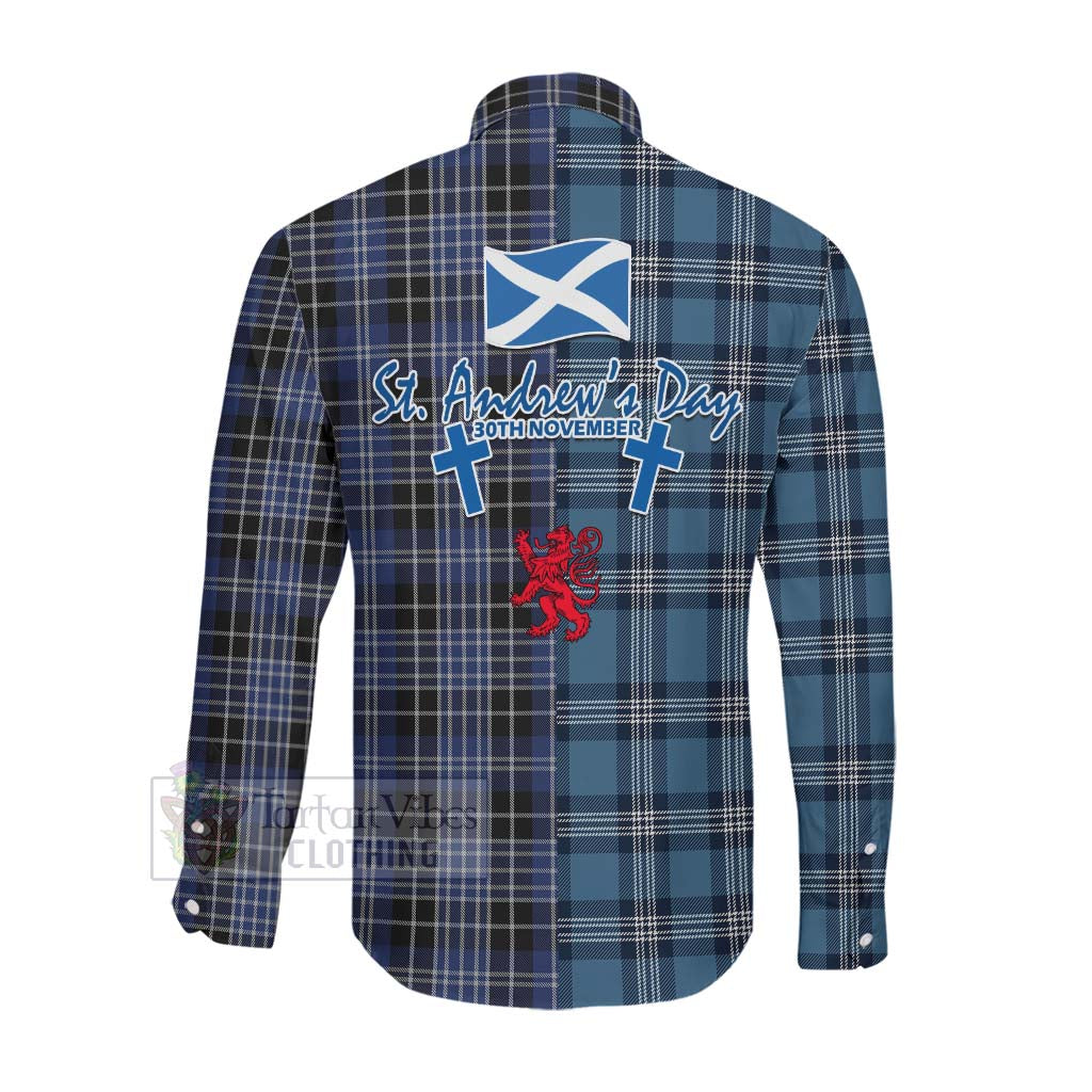 Tartan Vibes Clothing Clark (Clarke) Tartan Long Sleeve Button Shirt Happy St. Andrew's Day Half Tartan Style