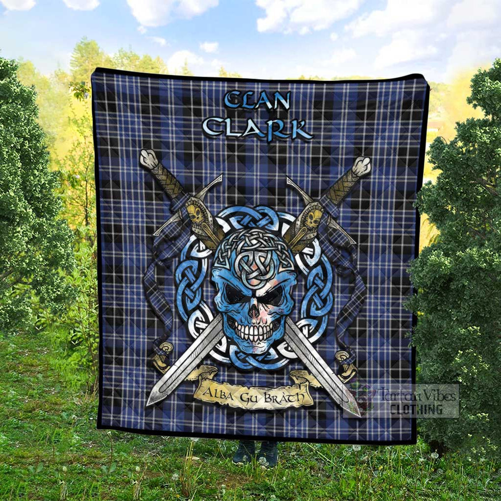 Tartan Vibes Clothing Clark (Clarke) Tartan Quilt with Celtic Skull Alba Gu Brath Style