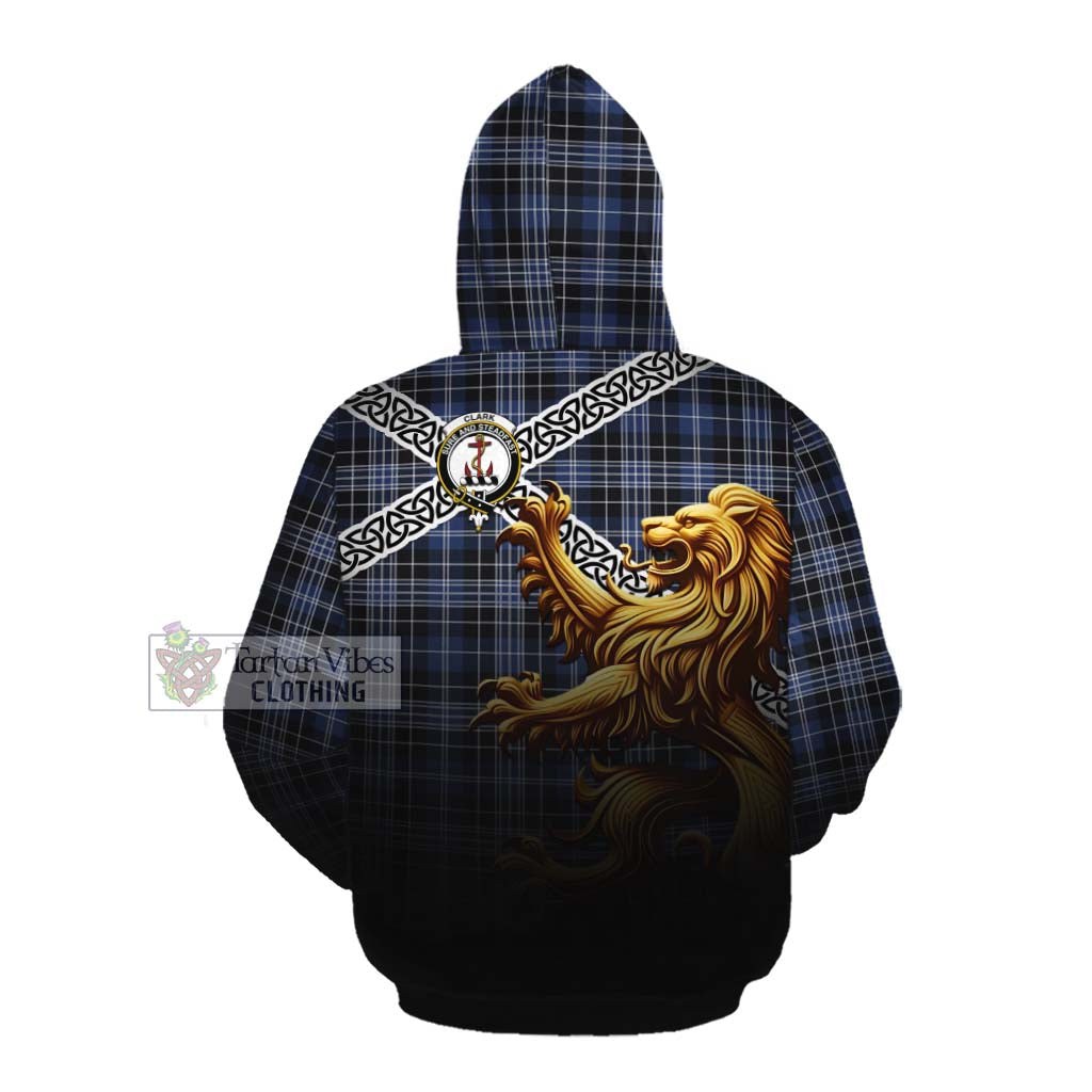 Clark (Clarke) Crest Tartan Cotton Hoodie with Golden Lion Emblem Celtic Style Pullover Hoodie - Tartan Vibes Clothing