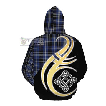 Clark (Clarke) Tartan Cotton Hoodie with Family Crest and Celtic Symbol Style