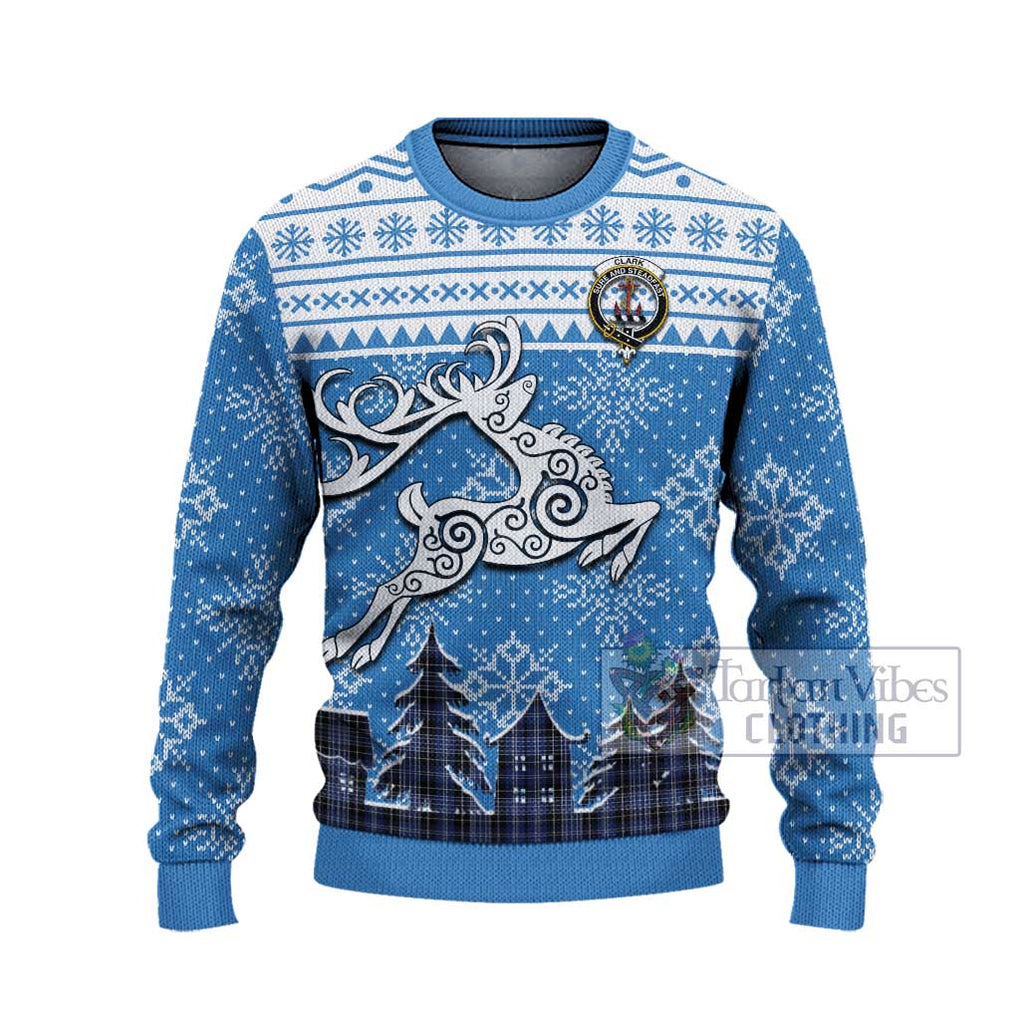 Tartan Vibes Clothing Clark (Clarke) Clan Christmas Ugly Sweater with Tartan and Celtic Raindeer Style