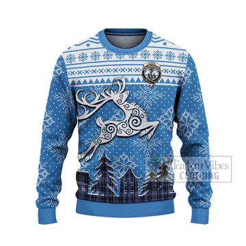 Clark (Clarke) Clan Christmas Ugly Sweater with Tartan and Celtic Reindeer Style