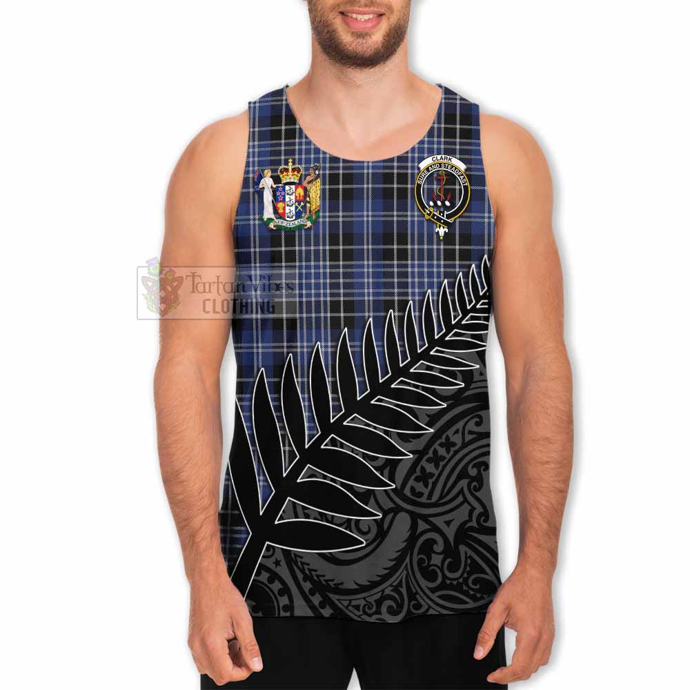 Tartan Vibes Clothing Clark (Clarke) Crest Tartan Men's Tank Top with New Zealand Silver Fern Half Style