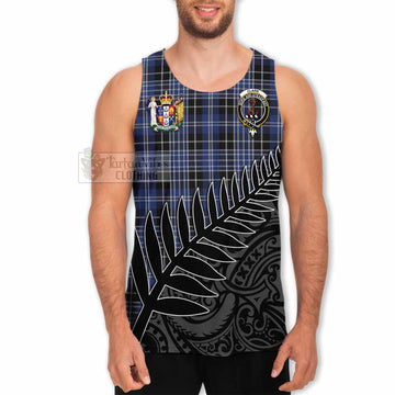 Clark (Clarke) Crest Tartan Men's Tank Top with New Zealand Silver Fern Half Style