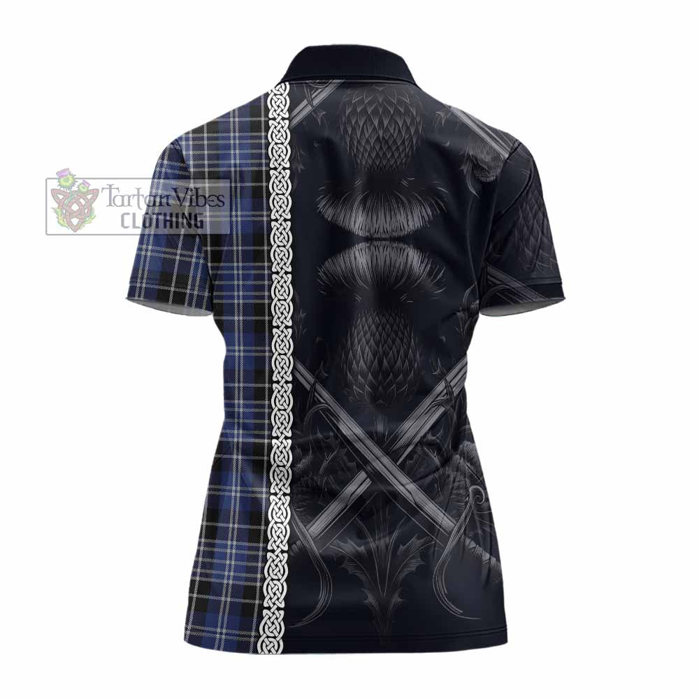 Tartan Vibes Clothing Clark (Clarke) Tartan Women's Polo Shirt with Family Crest Cross Sword Thistle Celtic Vibes