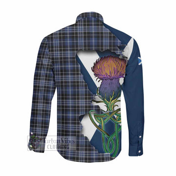 Clark (Clarke) Tartan Family Crest Long Sleeve Button Shirt Scottish Thistle Celtic Inspired Men's Shirt - Tartan Vibes Clothing
