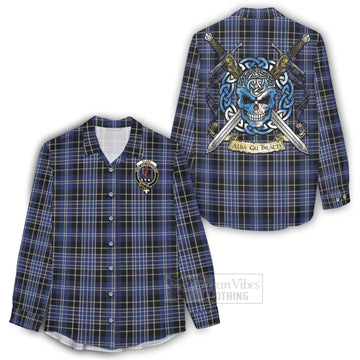 Clark (Clarke) Tartan Women's Casual Shirt with Family Crest Celtic Skull Style