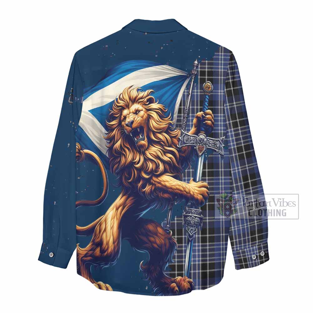 Tartan Vibes Clothing Clark (Clarke) Tartan Family Crest Women's Casual Shirt with Scottish Majestic Lion