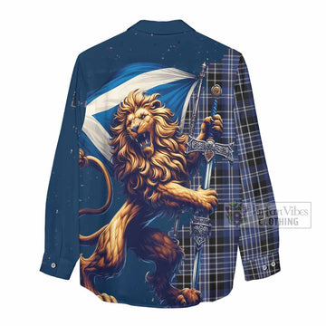 Clark (Clarke) Tartan Family Crest Women's Casual Shirt with Scottish Majestic Lion