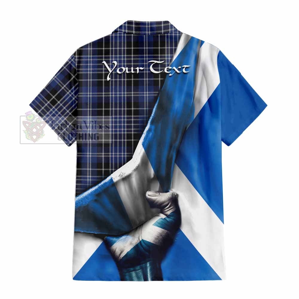 Tartan Vibes Clothing Clark (Clarke) Tartan Short Sleeve Button Shirt with Family Crest Scotland Patriotic Style