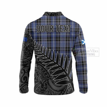 Clark (Clarke) Crest Tartan Long Sleeve Polo Shirt with New Zealand Silver Fern Half Style