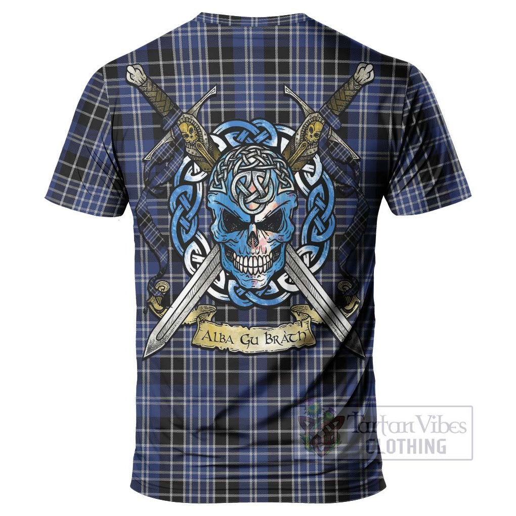 Tartan Vibes Clothing Clark (Clarke) Tartan T-Shirt with Family Crest Celtic Skull Style