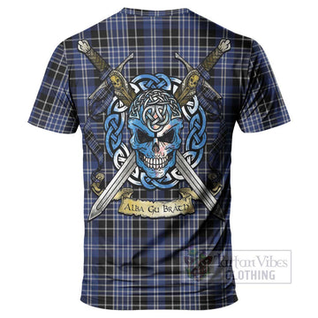 Clark (Clarke) Tartan T-Shirt with Family Crest Celtic Skull Style