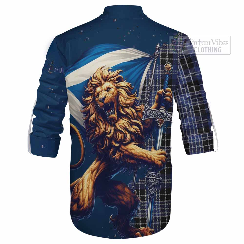 Tartan Vibes Clothing Clark (Clarke) Tartan Family Crest Ghillie Kilt Shirt with Scottish Majestic Lion