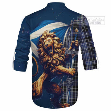 Clark (Clarke) Tartan Family Crest Ghillie Kilt Shirt with Scottish Majestic Lion