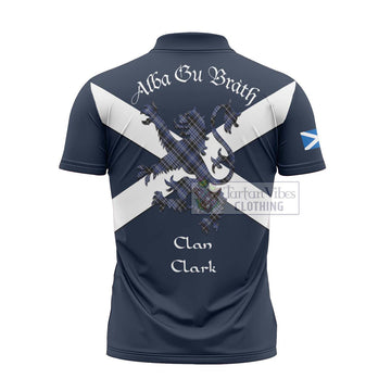 Clark (Clarke) Tartan Lion Rampant Zipper Polo Shirt Proudly Display Your Heritage with Alba Gu Brath and Clan Name