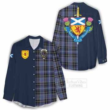 Clark (Clarke) Tartan Women's Casual Shirt Alba with Scottish Lion Royal Arm Half Style