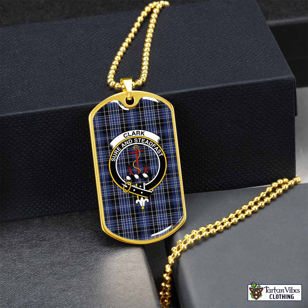 Tartan Vibes Clothing Clark (Clarke) Tartan Dog Tag Necklace with Family Crest