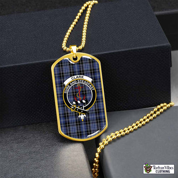 Clark (Clarke) Tartan Dog Tag Necklace with Family Crest