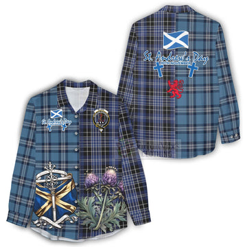 Clark (Clarke) Tartan Women's Casual Shirt Happy St. Andrew's Day Half Tartan Style