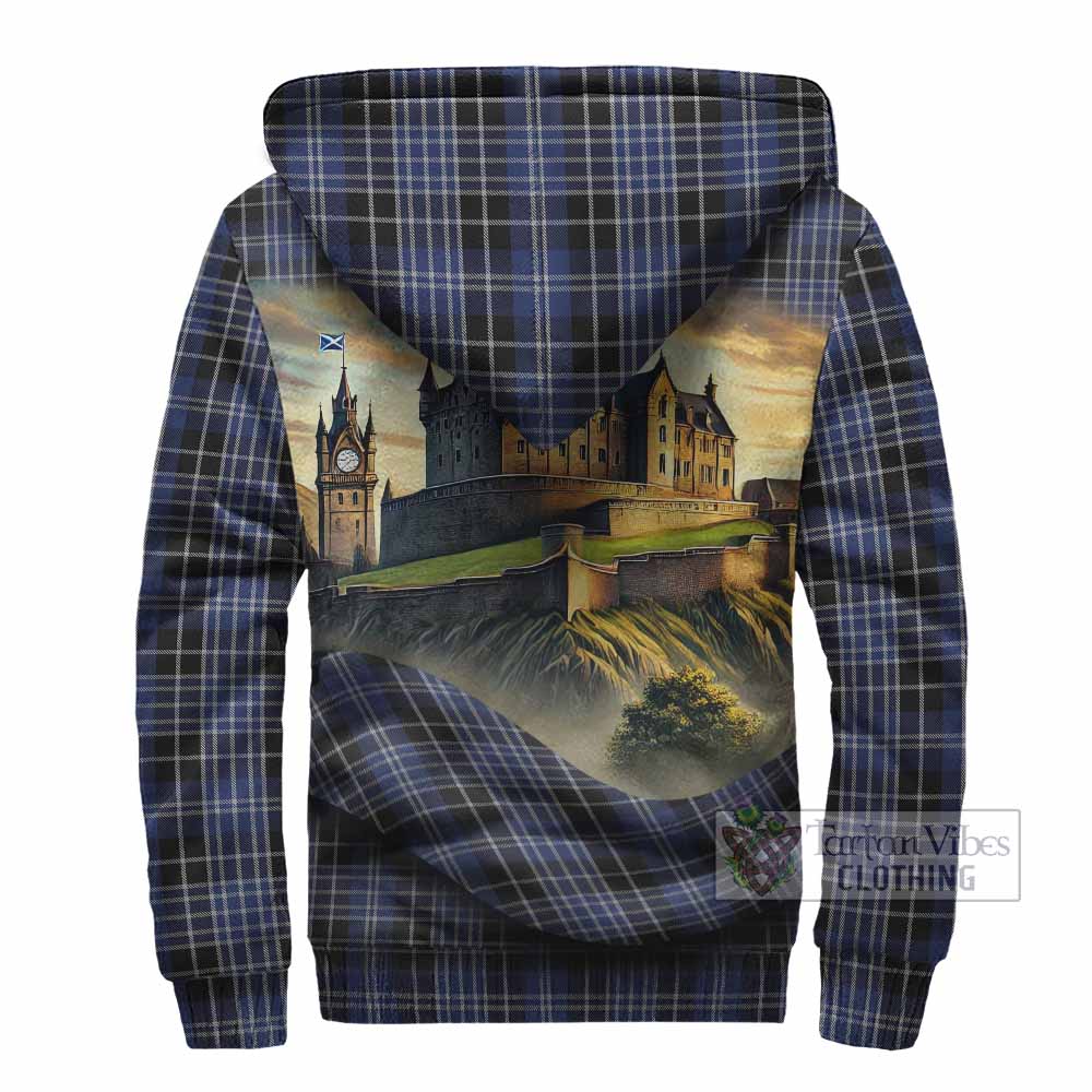 Clark (Clarke) Tartan Family Crest Sherpa Hoodie with Scottish Ancient Castle Style - Tartan Vibes Clothing