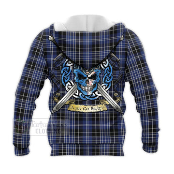 Clark (Clarke) Tartan Knitted Hoodie with Family Crest Celtic Skull Style