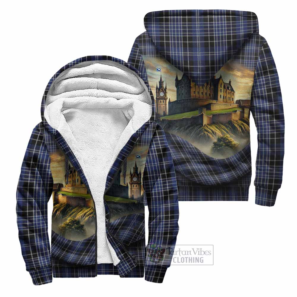 Clark (Clarke) Tartan Family Crest Sherpa Hoodie with Scottish Ancient Castle Style Unisex - Tartan Vibes Clothing