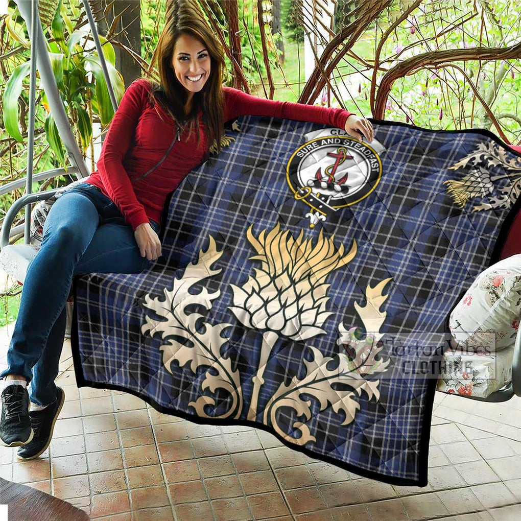 Tartan Vibes Clothing Clark (Clarke) Tartan Quilt with Family Crest and Golden Thistle Style