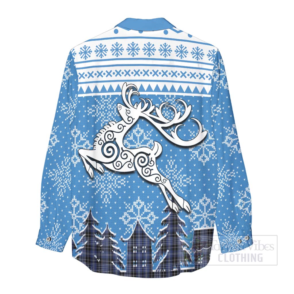 Tartan Vibes Clothing Clark (Clarke) Clan Christmas Women's Casual Shirt Celtic Reindeer Style