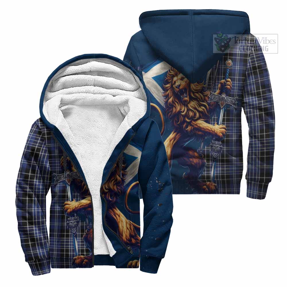 Tartan Vibes Clothing Clark (Clarke) Tartan Family Crest Sherpa Hoodie with Scottish Majestic Lion