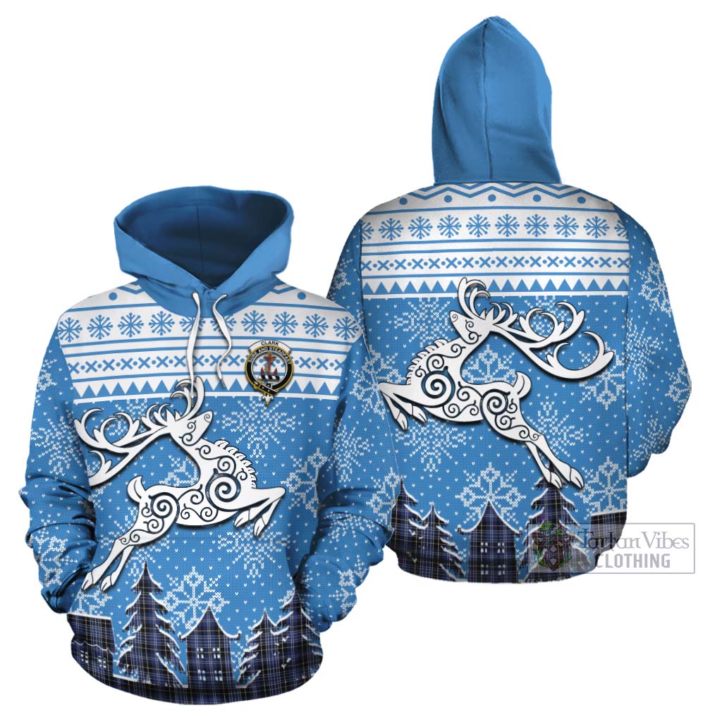 Tartan Vibes Clothing Clark (Clarke) Clan Christmas Cotton Hoodie Celtic Reindeer Style