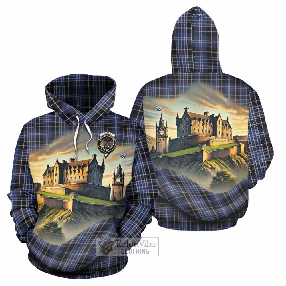 Clark (Clarke) Tartan Family Crest Hoodie with Scottish Ancient Castle Style - Tartan Vibes Clothing