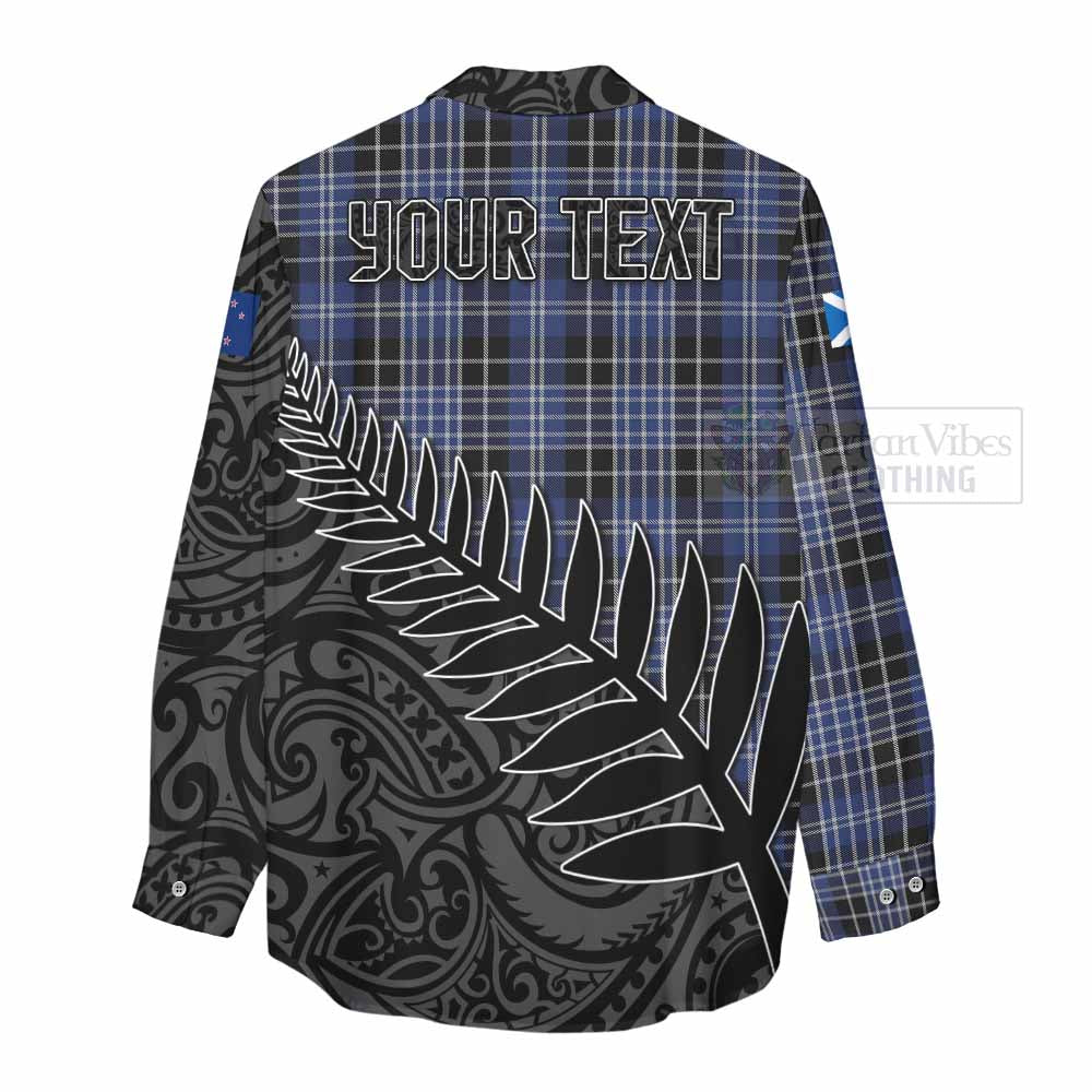 Tartan Vibes Clothing Clark (Clarke) Crest Tartan Women's Casual Shirt with New Zealand Silver Fern Half Style