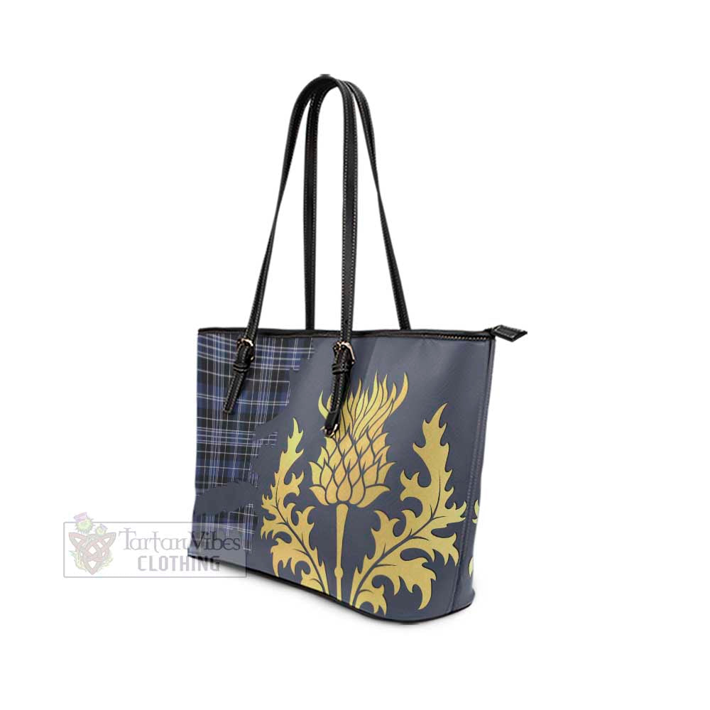 Clark (Clarke) Tartan Leather Tote Bag Gold Thistle Style - Tartan Vibes Clothing