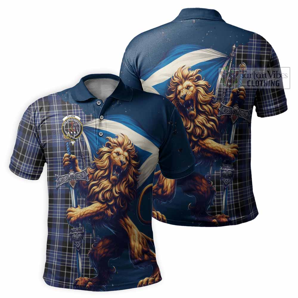 Tartan Vibes Clothing Clark (Clarke) Tartan Family Crest Men's Polo Shirt with Scottish Majestic Lion