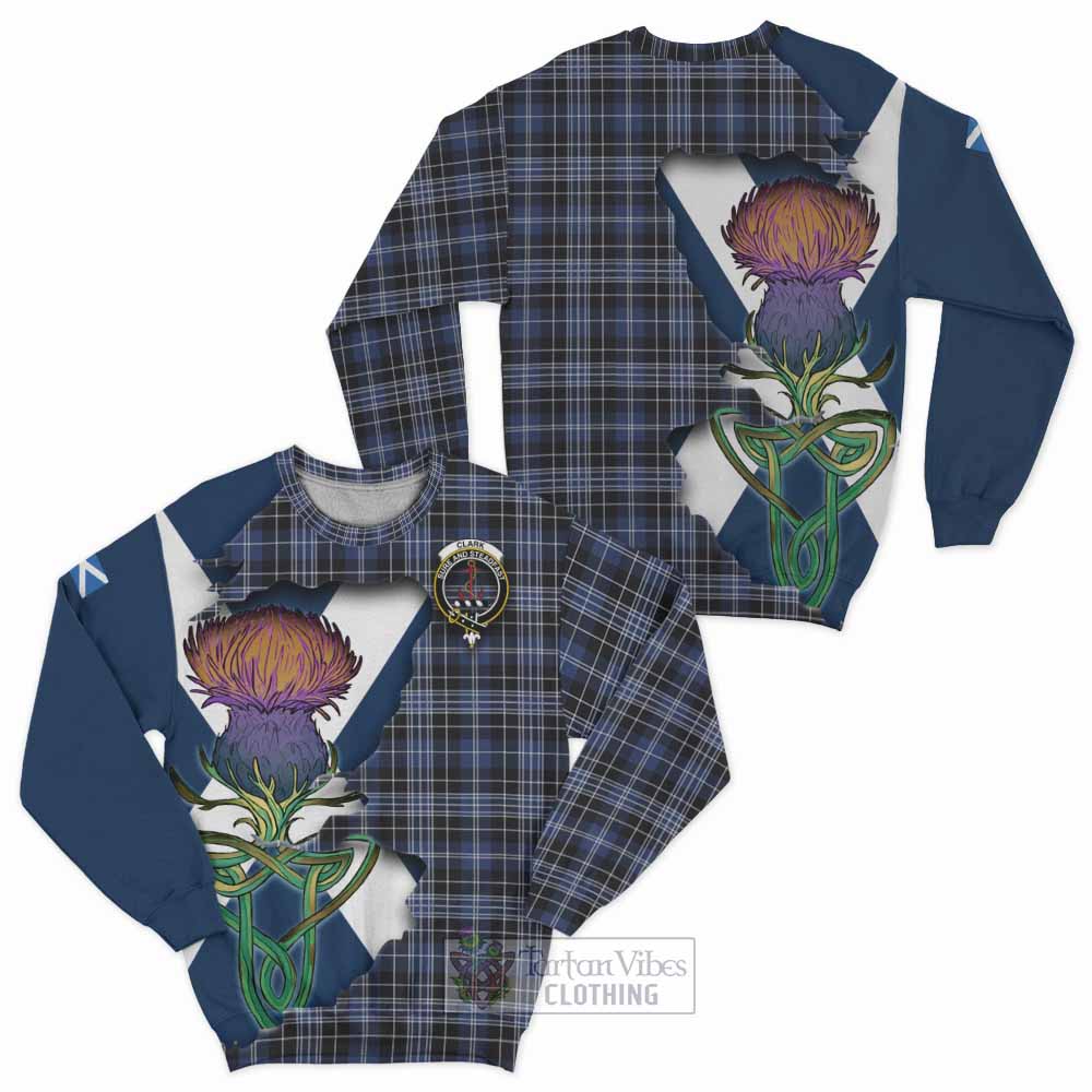 Clark (Clarke) Tartan Family Crest Sweatshirt Scottish Thistle Celtic Inspired - Tartan Vibes Clothing