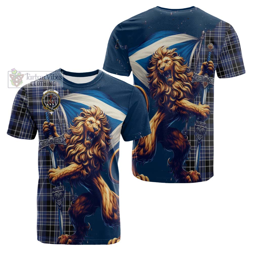 Tartan Vibes Clothing Clark (Clarke) Tartan Family Crest Cotton T-shirt with Scottish Majestic Lion