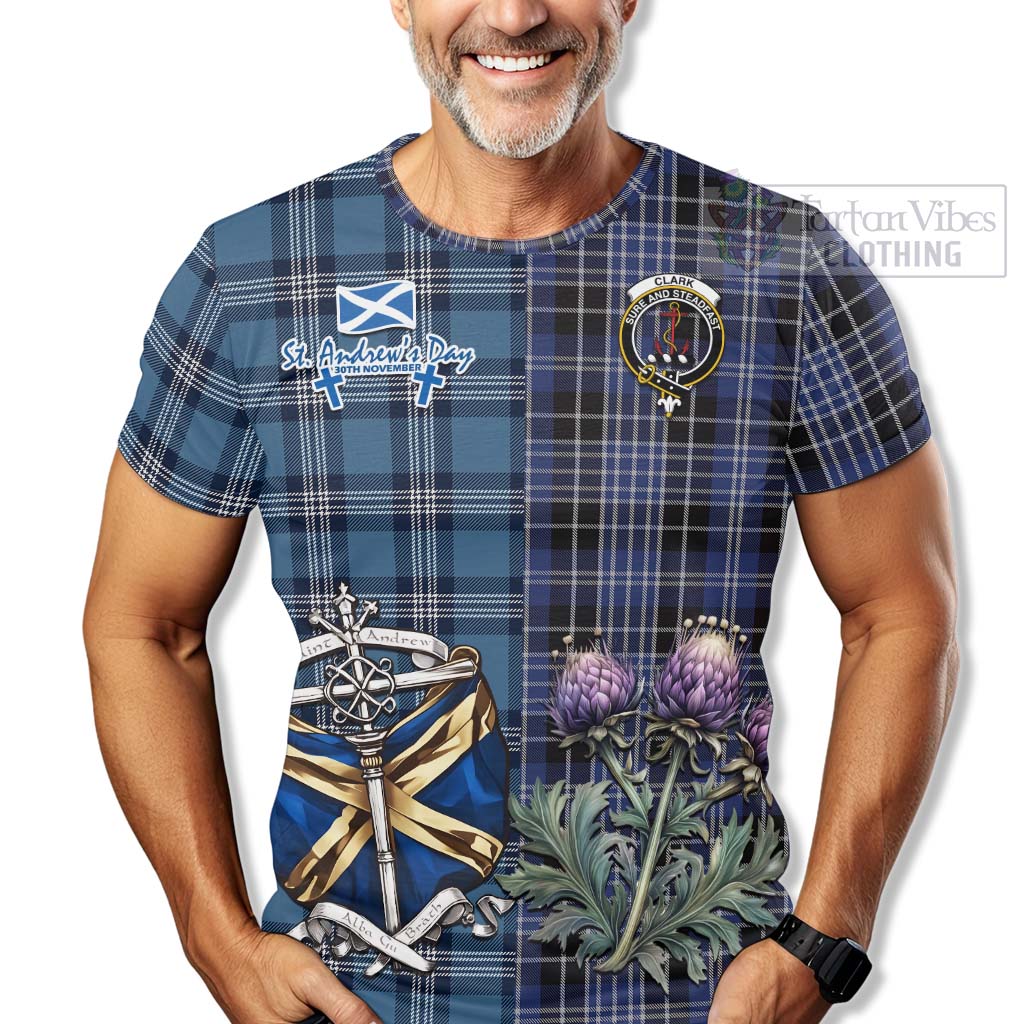 Tartan Vibes Clothing Clark (Clarke) Tartan T-Shirt Happy St. Andrew's Day Half Tartan Style