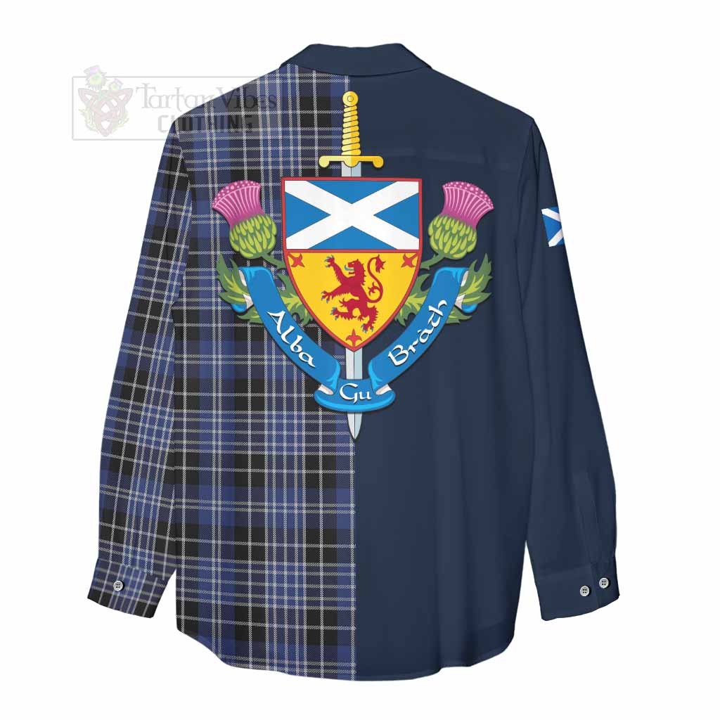 Tartan Vibes Clothing Clark (Clarke) Tartan Women's Casual Shirt Alba with Scottish Lion Royal Arm Half Style