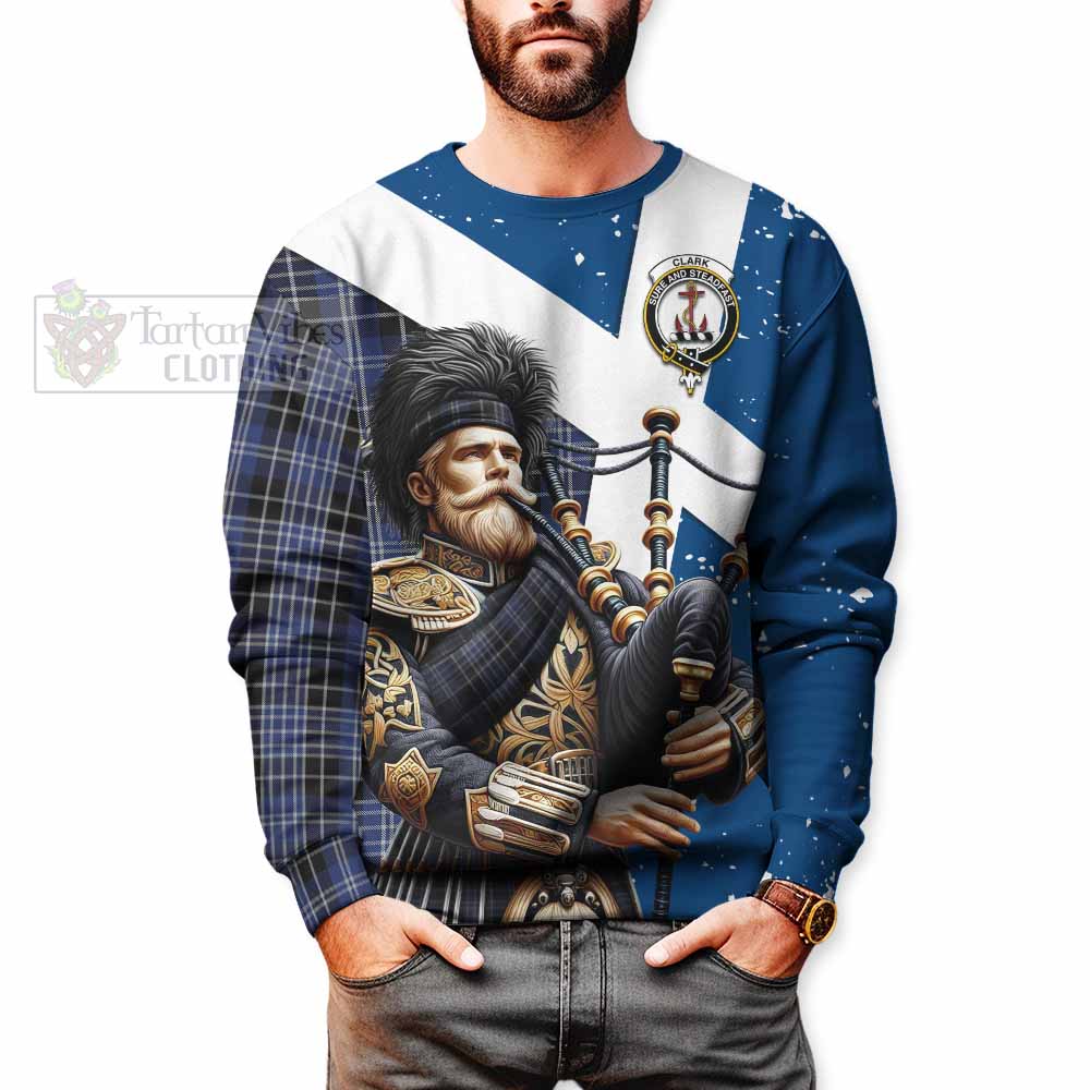 Tartan Vibes Clothing Clark (Clarke) Tartan Sweatshirt with Family Crest Scottish Bagpiper Vibes