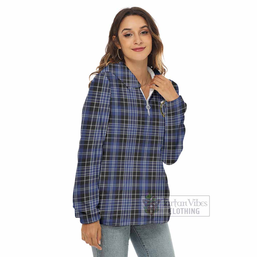 Tartan Vibes Clothing Clark (Clarke) Tartan Crest Women's Borg  Half Zip Fleece Hoodie