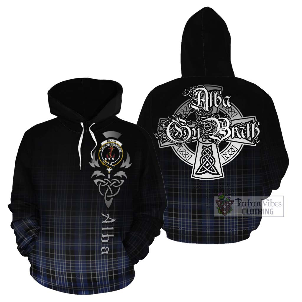 Tartan Vibes Clothing Clark (Clarke) Tartan Cotton Hoodie Featuring Alba Gu Brath Family Crest Celtic Inspired