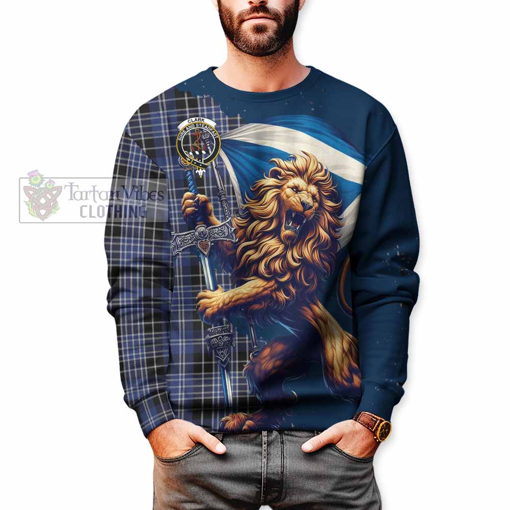 Tartan Vibes Clothing Clark (Clarke) Tartan Family Crest Sweatshirt with Scottish Majestic Lion