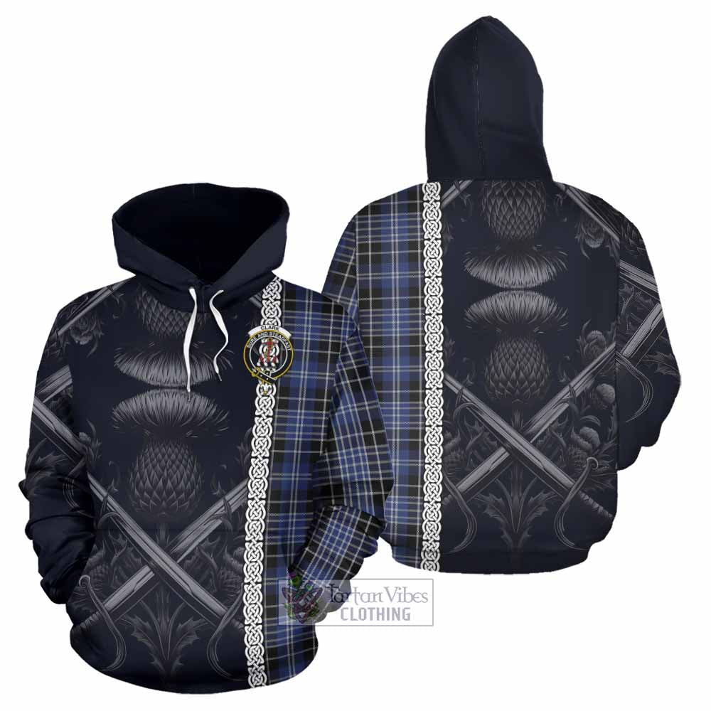 Tartan Vibes Clothing Clark (Clarke) Tartan Hoodie with Family Crest Cross Sword Thistle Celtic Vibes