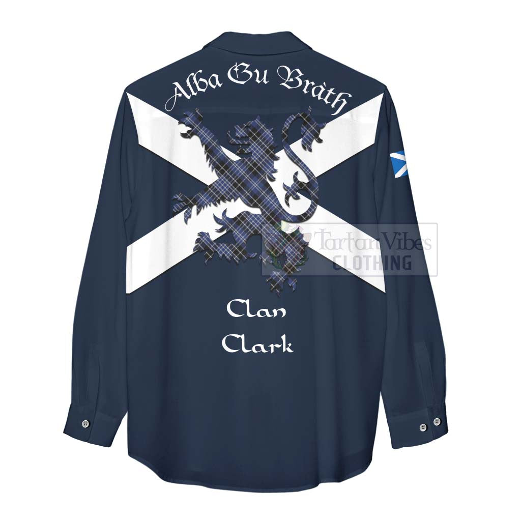 Tartan Vibes Clothing Clark (Clarke) Tartan Lion Rampant Women's Casual Shirt Proudly Display Your Heritage with Alba Gu Brath and Clan Name