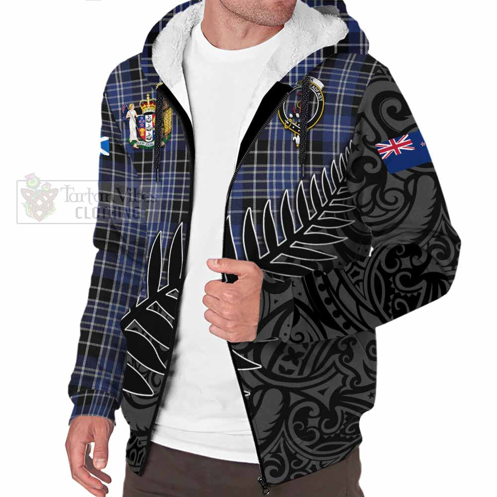 Tartan Vibes Clothing Clark (Clarke) Crest Tartan Sherpa Hoodie with New Zealand Silver Fern Half Style