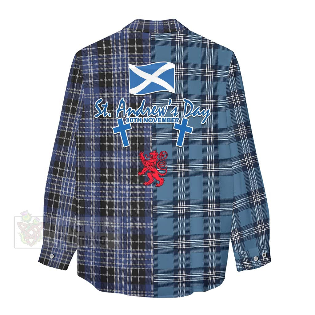 Tartan Vibes Clothing Clark (Clarke) Tartan Women's Casual Shirt Happy St. Andrew's Day Half Tartan Style