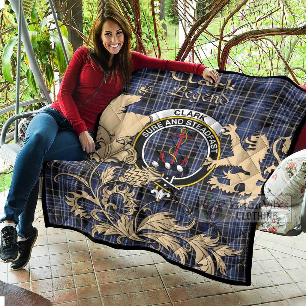 Tartan Vibes Clothing Clark (Clarke) Tartan Quilt with Family Crest and Scottish Symbol Style