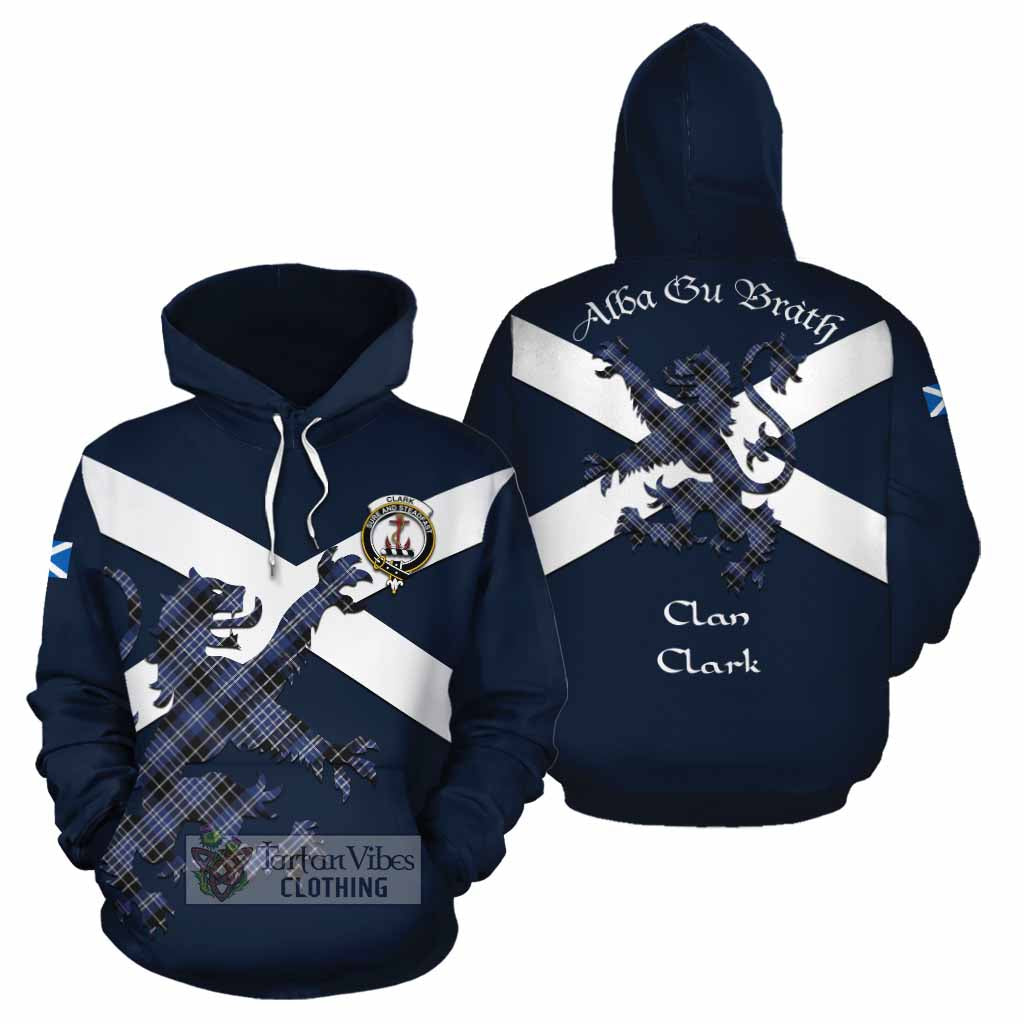 Tartan Vibes Clothing Clark (Clarke) Tartan Lion Rampant Cotton Hoodie Proudly Display Your Heritage with Alba Gu Brath and Clan Name